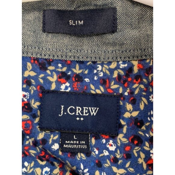Retro J.Crew Mens Slim Fit Floral Button-Down Shirt L 100% Cotton Blue/Red 7831G - Picture 2 of 7